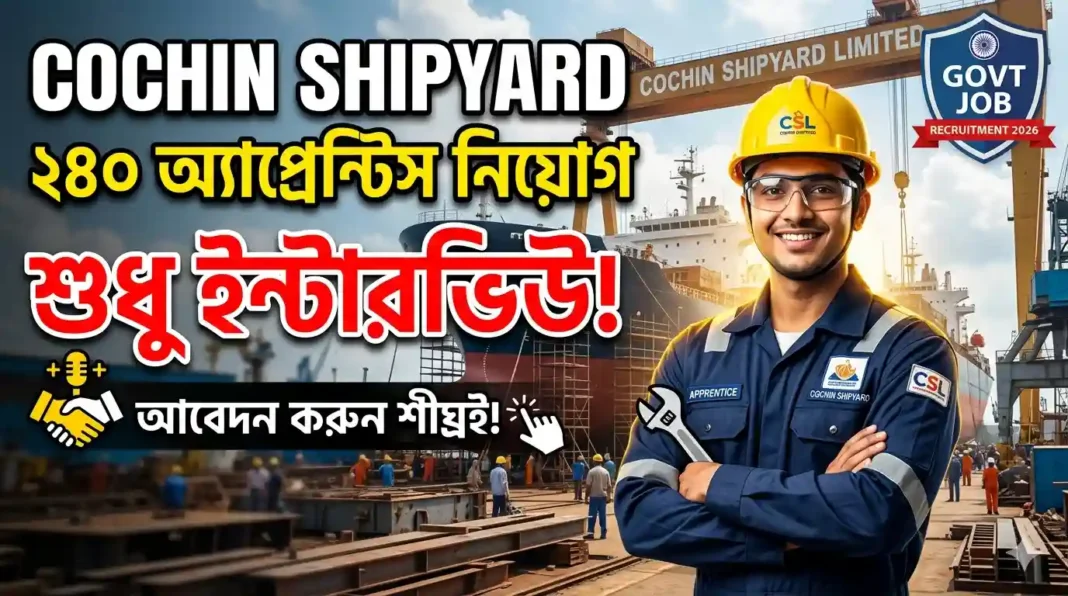কোচি শিপইয়ার্ডে ২৪০ অ্যাপ্রেন্টিস নিয়োগ ২০২৬